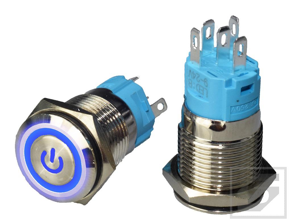 Przycisk LB16BP/LED:B 9-24VDC POWER niebieski; 16mm; bistabilny;3A/250V