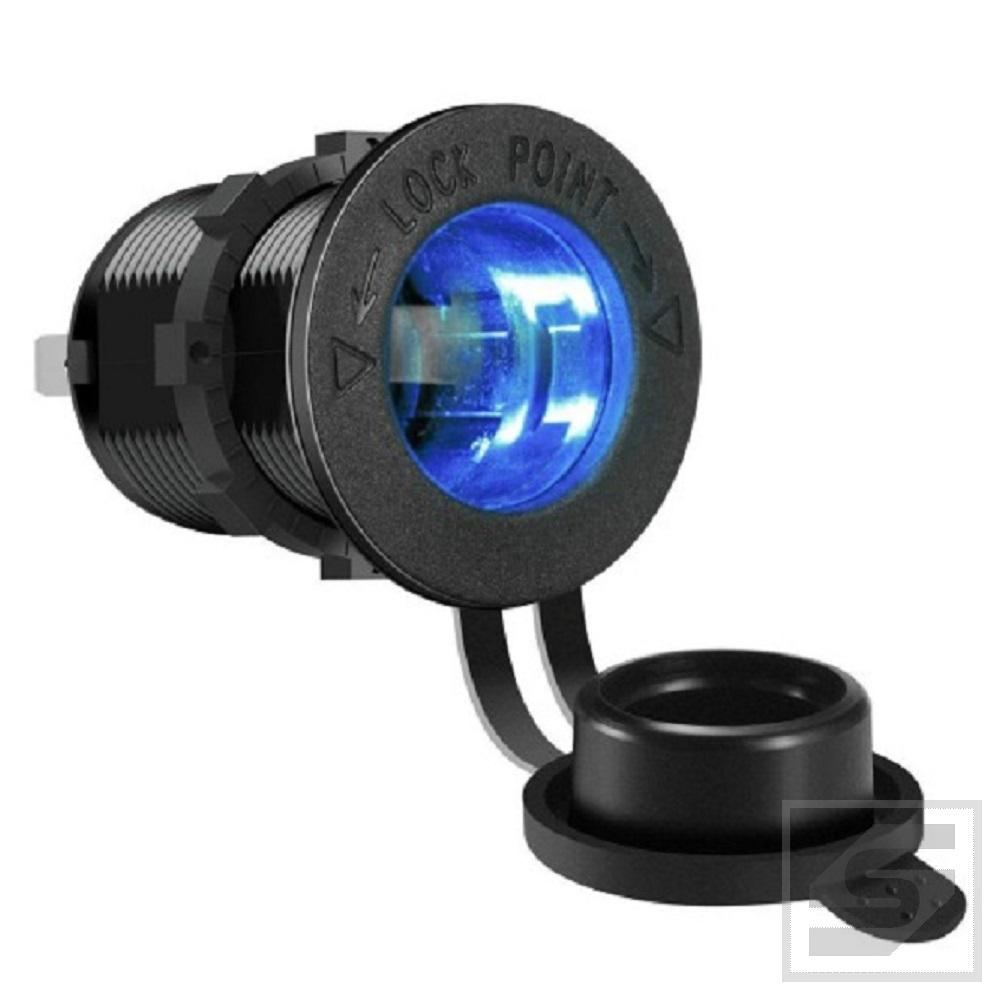 Gniazdo zapalniczki podświetlane k. niebieski LED;12V/24V 15A; 29mm;