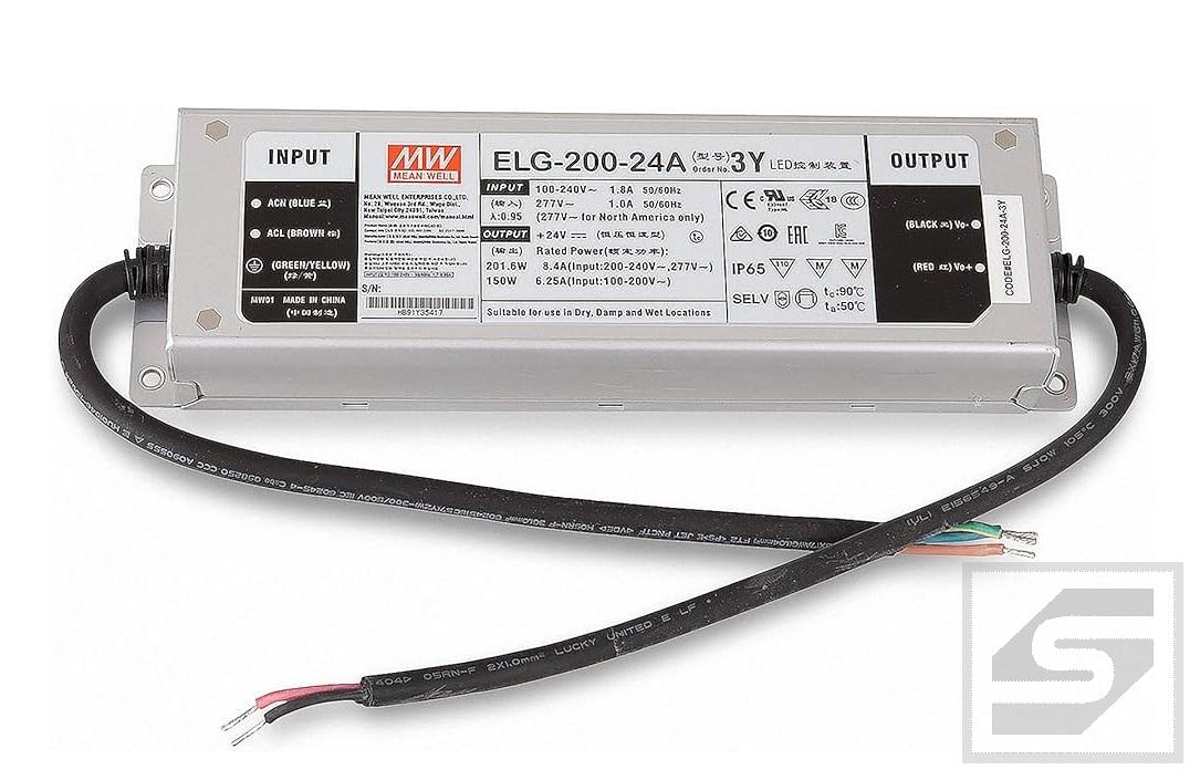 Zasilacz ELG-200-24A-3Y;200W;24VDC; 4.2-8.4A;IP65;Wymiary 244x71x37.5mm
