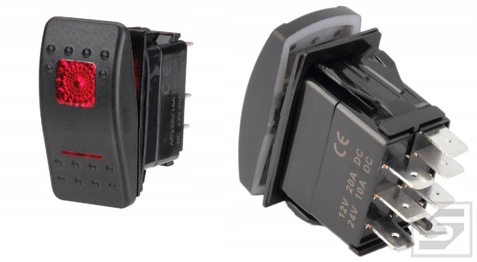 Przełącznik CARLING 3poz. ON-OFF-ON 12V;20A;k.podśw.czerwony;7pin.;IP68