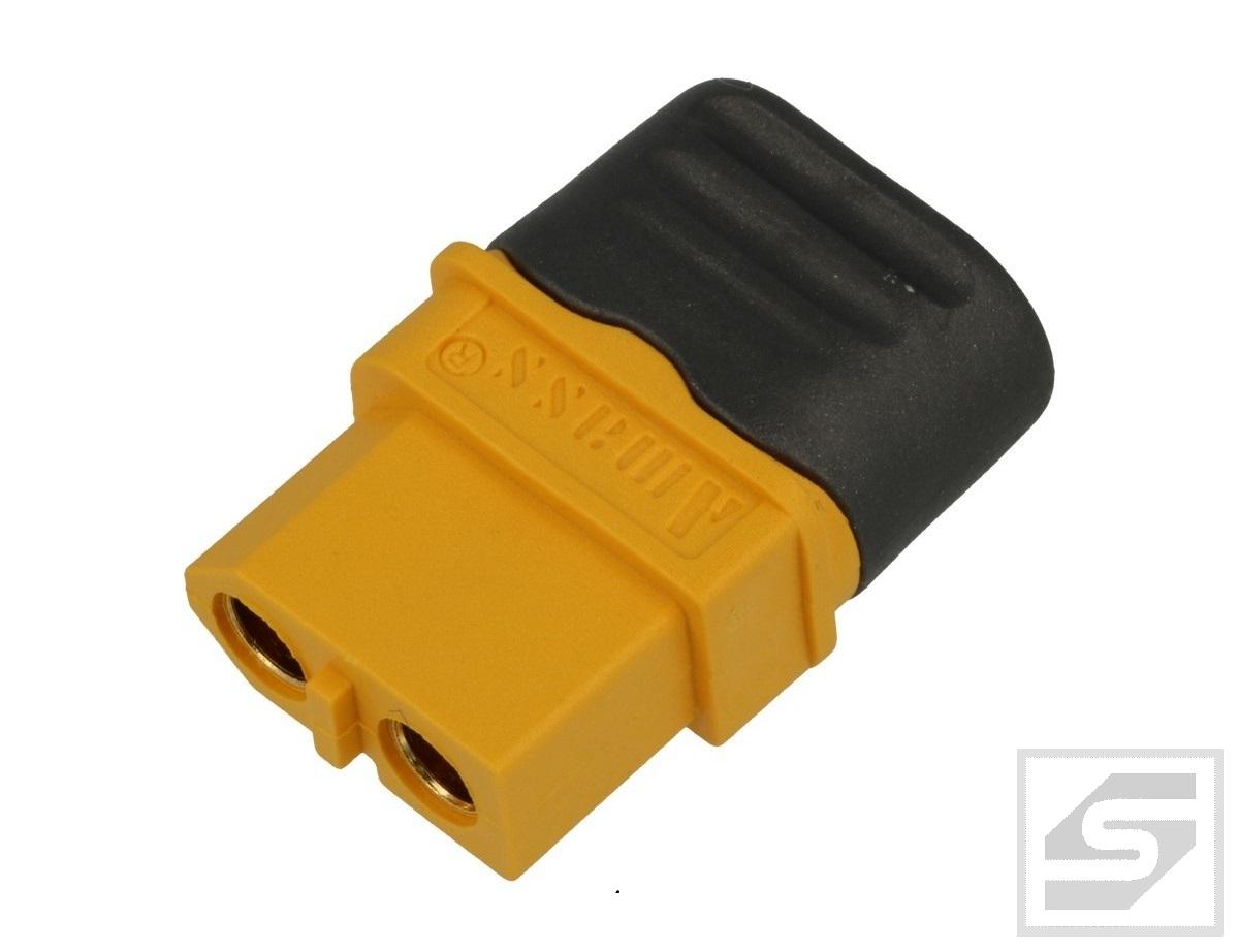 Złącze zasilające DC;żeńskie;AMASS; XT60H-F;2PIN;proste;z osłonką;60A;